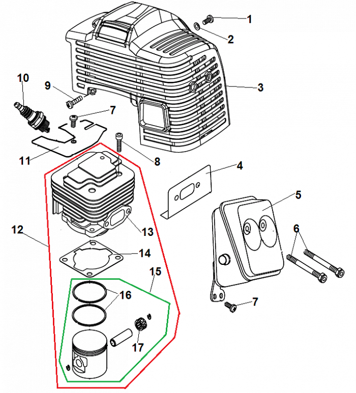 1 ПОРШЕНЬ - ЦИЛИНДР - СВЕЧА ТРИММЕР CHAMPION Т346