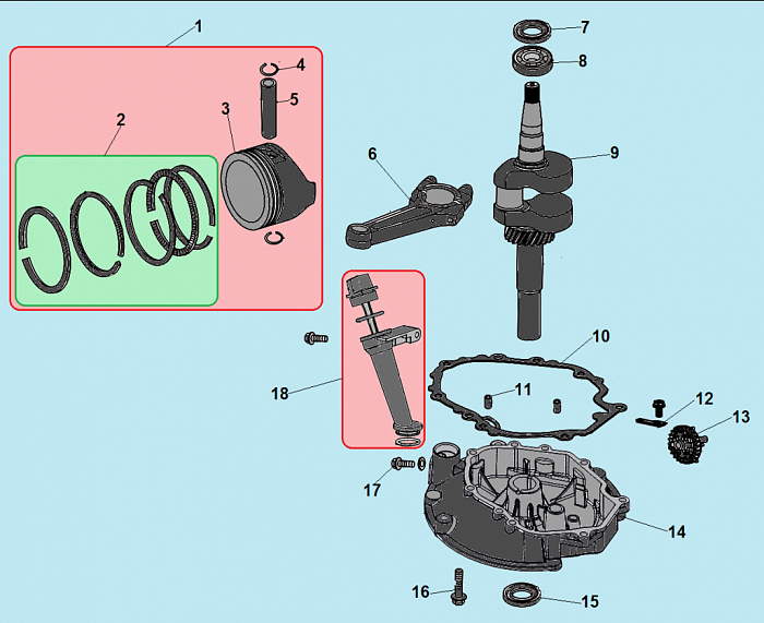 9 ПОРШЕНЬ - КОЛЕНВАЛ - КОЛЬЦА ГАЗОНОКОСИЛКА CHAMPION LM4622