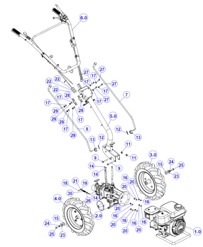 ЗАПЧАСТИ ДЛЯ МОТОБЛОКА БЕНЗИНОВОГО ELITECH КБ 360М (ОБЩАЯ)