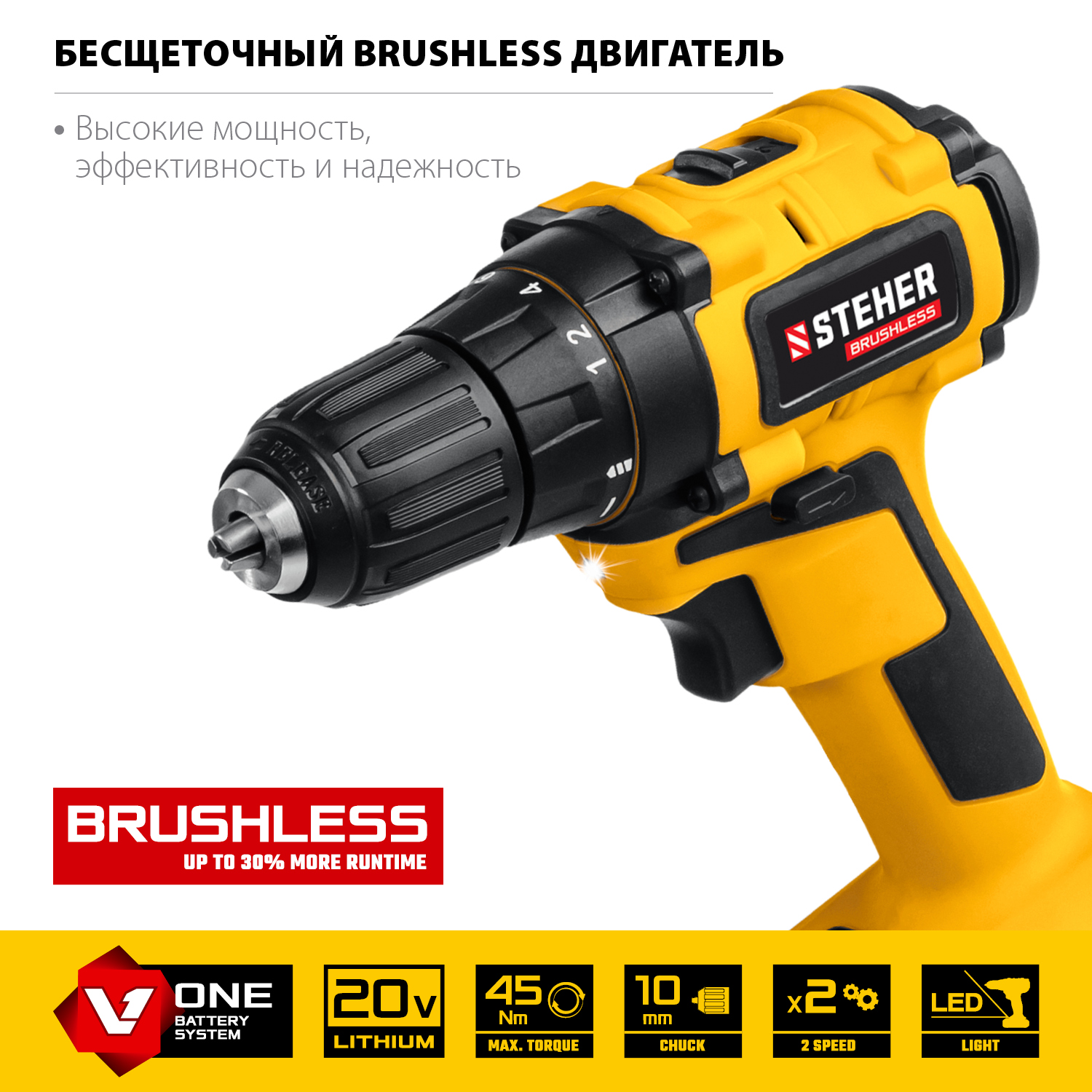 Бесщеточная дрель-шуруповерт, 2 АКБ (2 Ач), в кейсе CDB-200-2